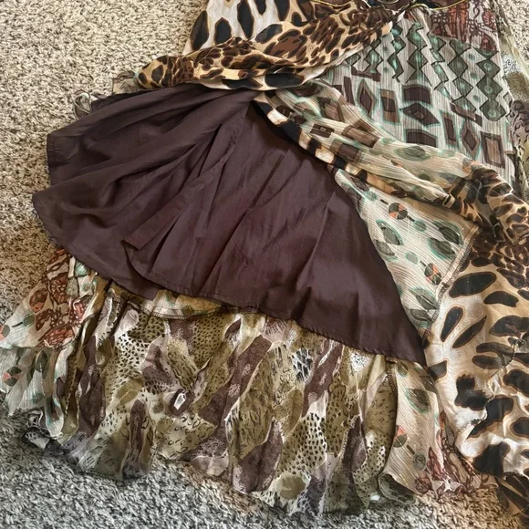 Vintage Sandy Starkman 80s-90s Geometric Mixed Animal Print Asymmetrical Skirt S - Picture 3 of 9